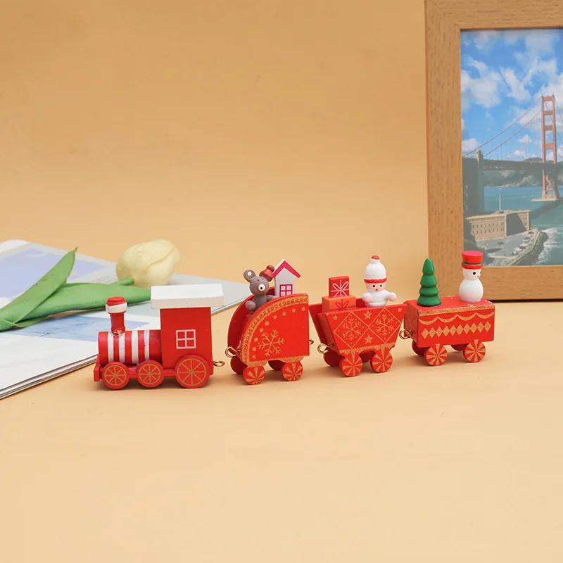 Christmas Home Decor Small Train Decorations Holiday Gifts, Window Tabletop Ornaments Wooden Small Gifts Merry Christmas