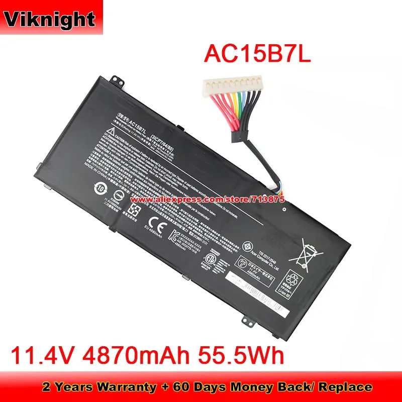 AC15B7L Battery 11.4V 4870mAh 55.5Wh for Aspire V15 Nitro VN7-571 VN7-571G VN7-572G VN7-572T VN7-591G VN7-592G VN7-791 Laptop
