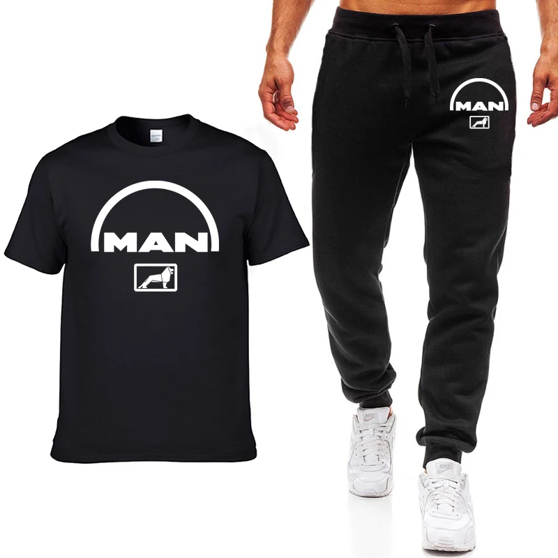 Summer Men's Set MAN Car Logo Print Man Short sleeve Casual Tees Cotton High Quality T Shirts+Pants Suit 2PCS