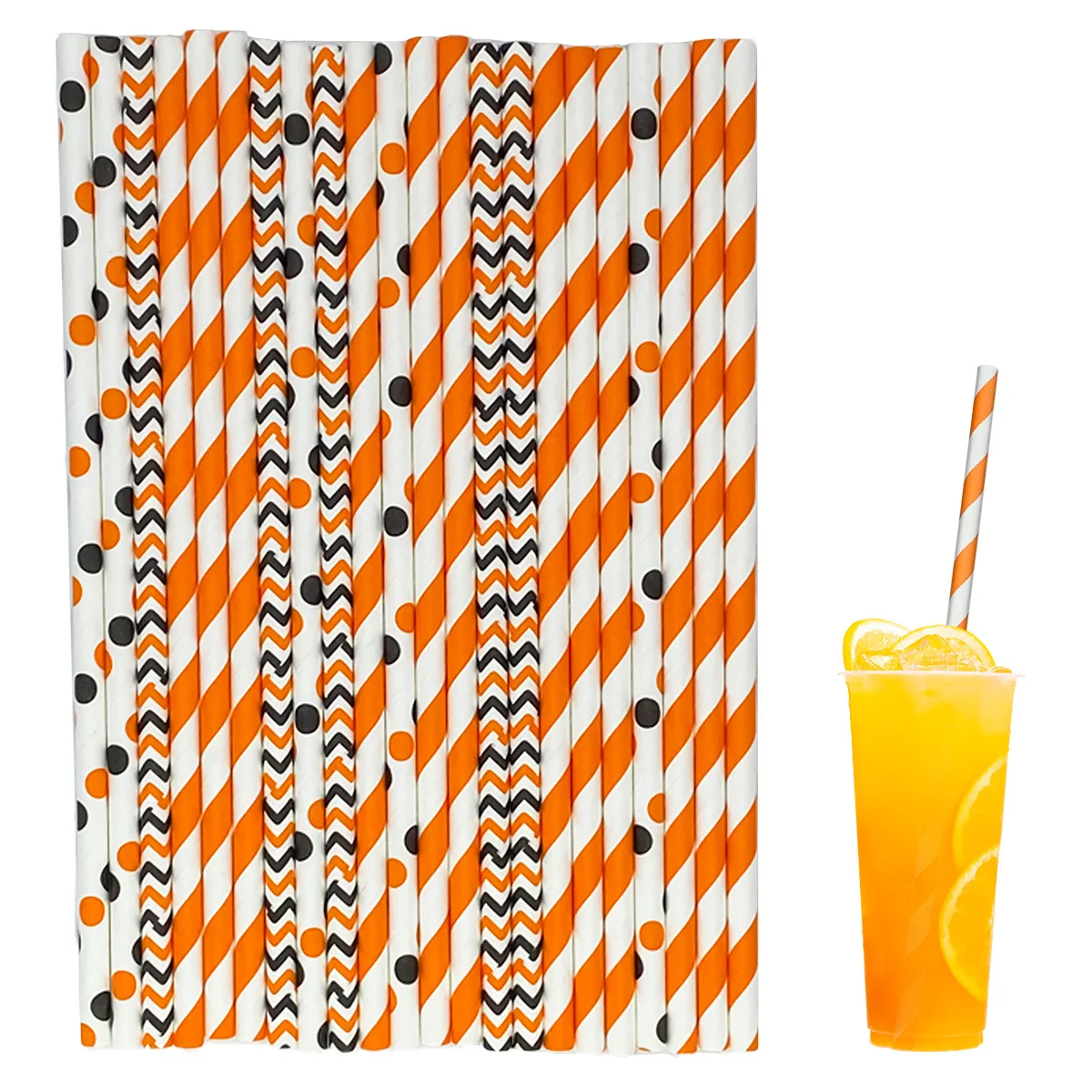[10000 Pcs] 6 * 197Mm Bulk Flat Halloween Themed Pumpkin Party Decorative Paper Straws FCL