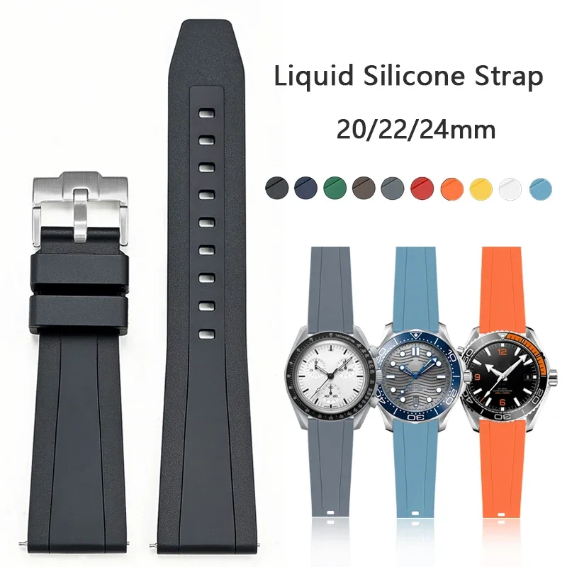 Liquid Silicone Strap for Omega Seamaster 300 for IWC Breitling 20mm 22mm 24mm Universal Sport Quick Release Watch Band Bracelet