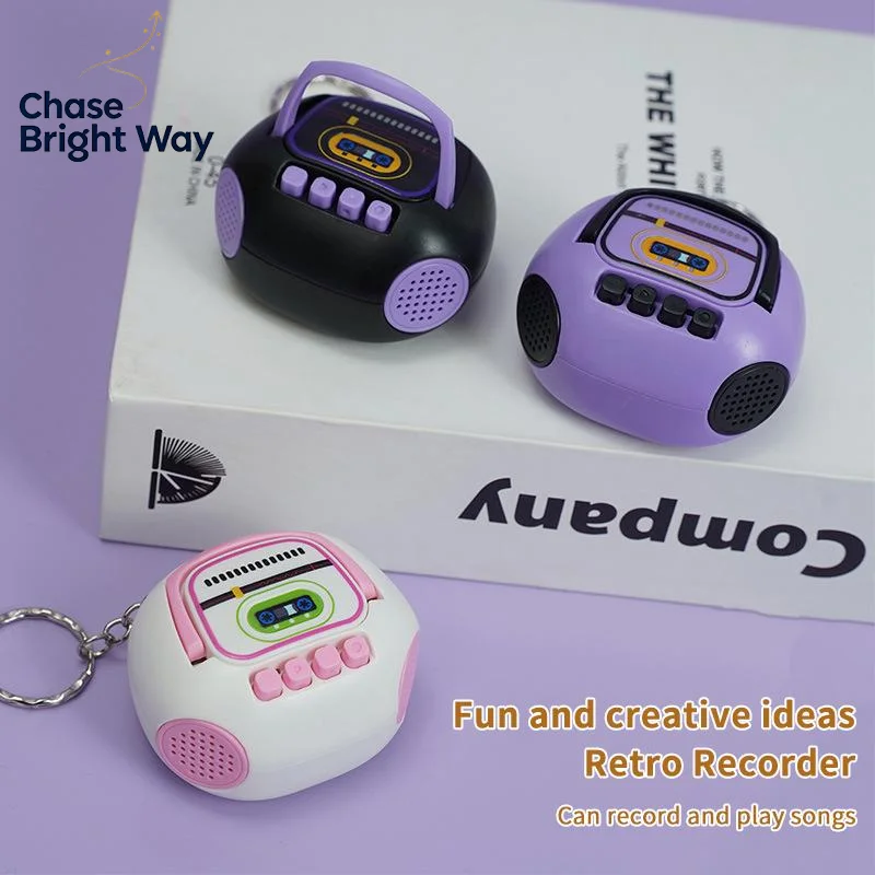 Mini Retro Recorder Keychain Vintage Aesthetic Recording Playback Device for Backpack Ornament Girls Gift