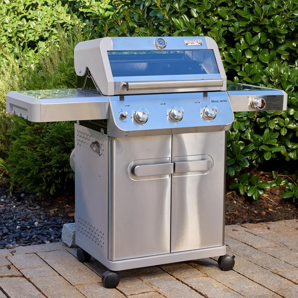 

Outdoor Stainless Steel 3 Burner Propane Gas Grill, with Side Burner and Knob Controls, 48,000 BTU Patio Garden Grill