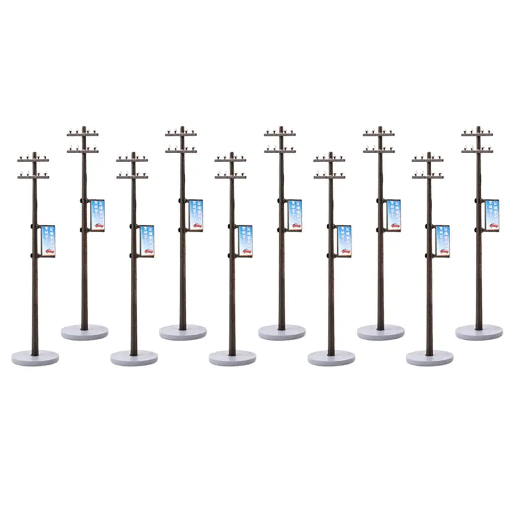 10Pcs 1/87 Scale Mini Electric Line Pole for Train Park Scenery Layout HO Scale Street Park Architecture Decorative Toys