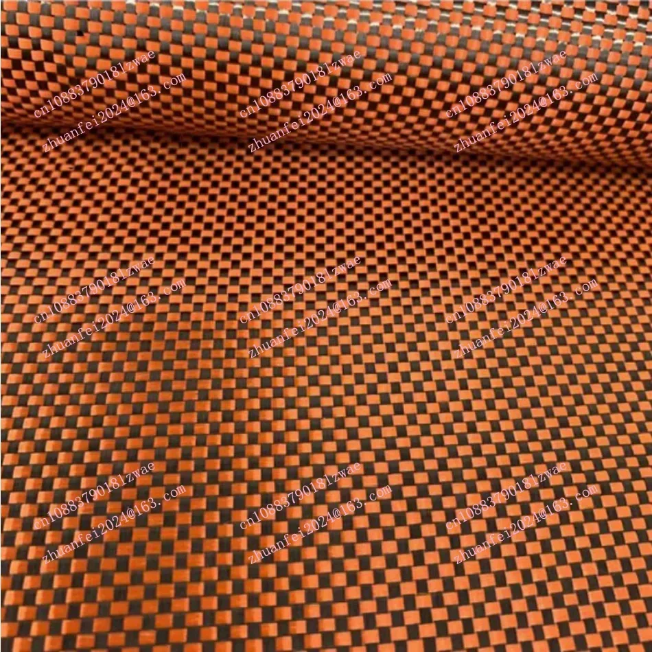 3K 1500D Orange Kevlar + Black Carbon Fiber Plain Plain Weave 190gsm