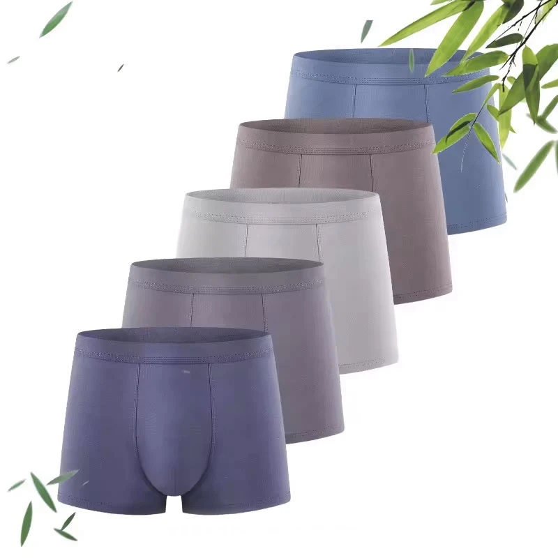 5 Pieces Lot 92% Bamboo Rayon Men's Underwear Medium Waist U Convex Boxer Man Breathable Soft Male Panties Solid Color Gray New