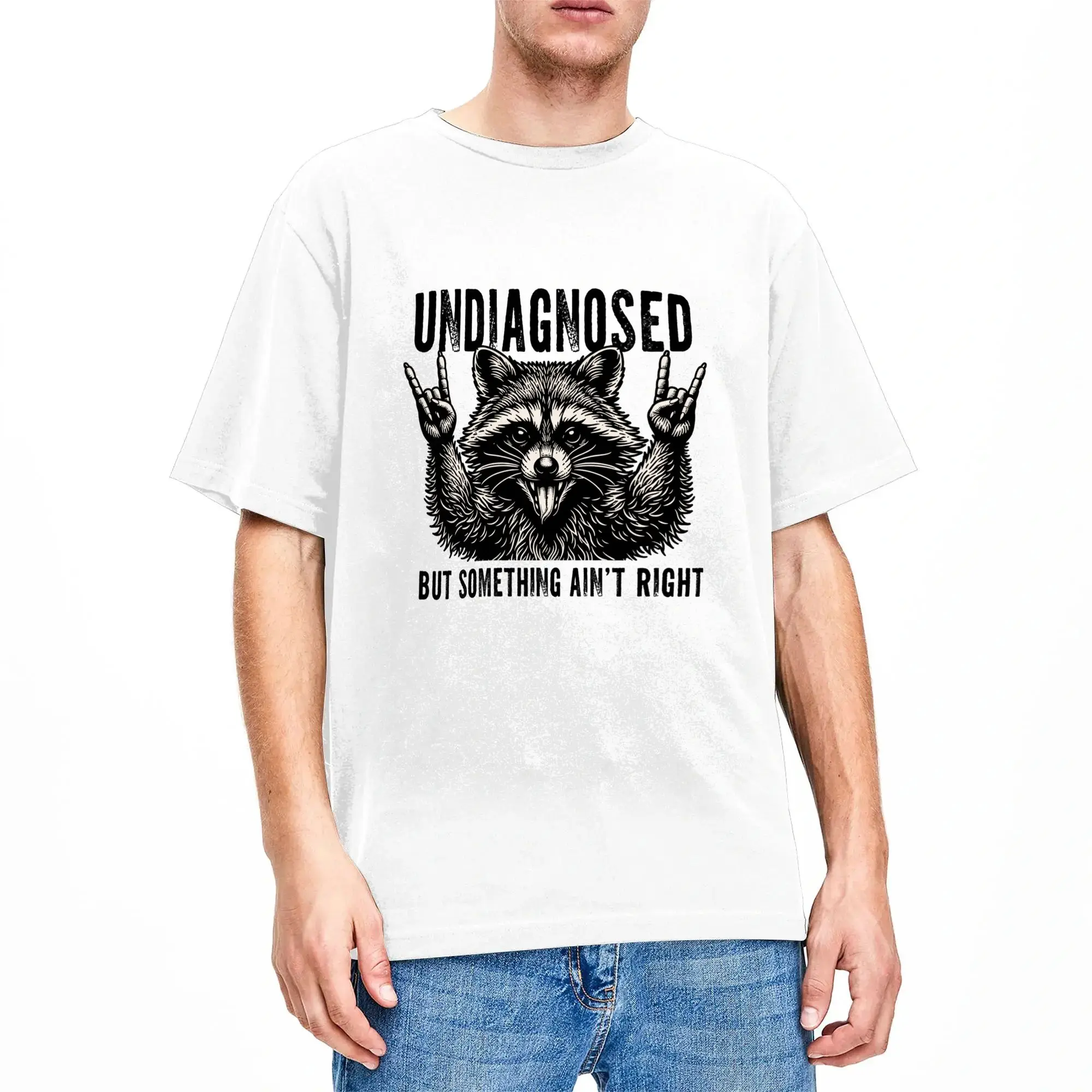 Raccoon Rock Hand Undiagnosed But Something Ain't Right T Shirt  Fashion T Shirts Short Sleeve Aesthetic Tops Summer Cotton Tees