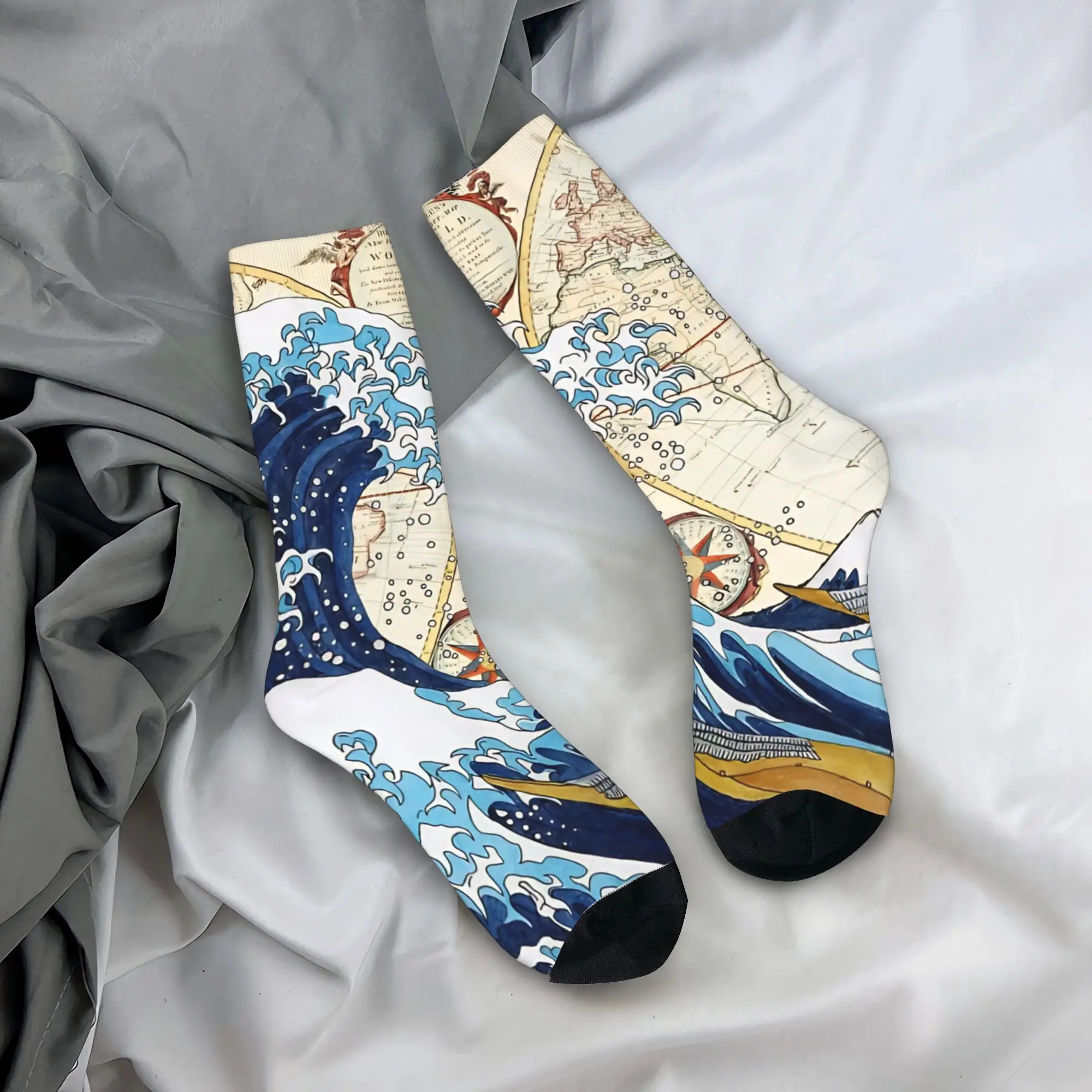 

Men's Socks The Great World Map Wave Stockings Autumn Trendy Quality Socks Graphic Outdoor Sports Anti Slip Socks