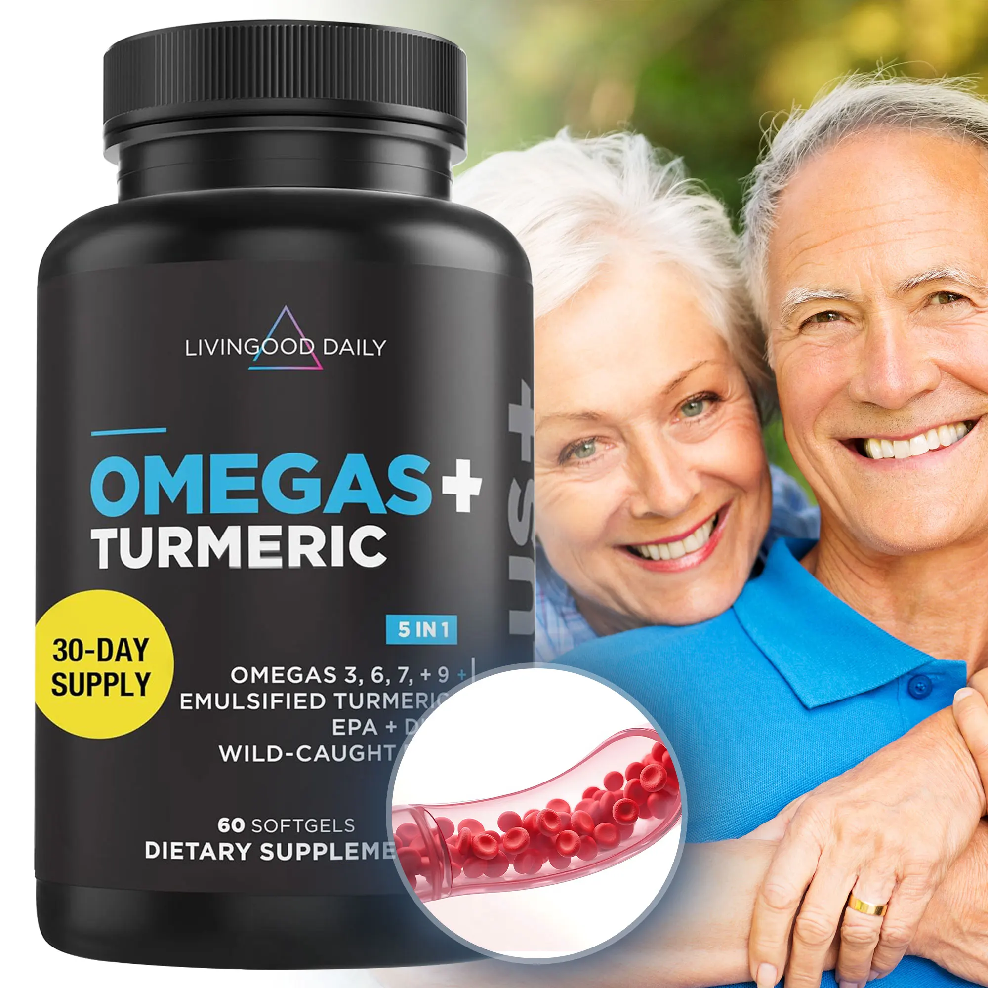 

Omega 3 6 9 Supplement Plus - Brain & Heart Health and Joint Support, Improves Digestion Turmeric Curcumin, with DHA & EPA