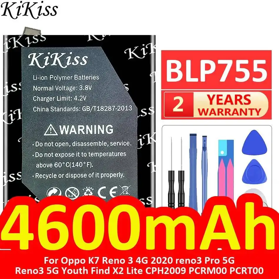 

Mobile Phone Battery BLP755 4600Mah For Oppo K7 Reno 3 4G 2020 Reno3 Pro 5G Youth Find X2 Lite CPH2009 PCRM00 PCRT00