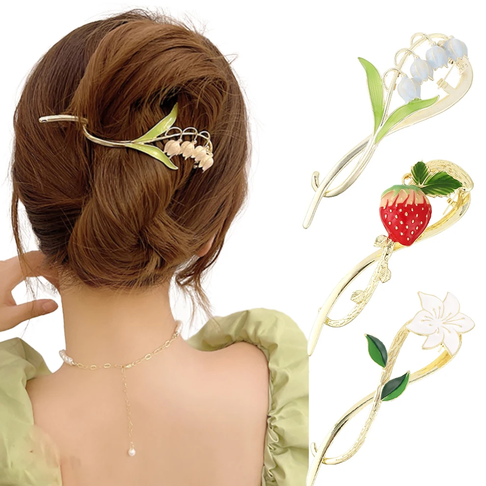 Elegant Lily of the Valley Hairpin Strawberry Shape Metal Hair Clips Sweet Hair Claw Fashion Hair Accessories Headwear