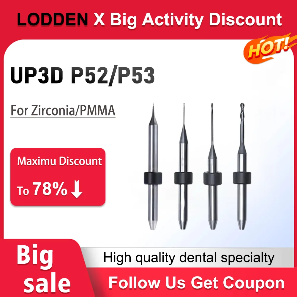 

UP3D P52/P53 Dental Burs Milling Grinding For Zirconia PMMA Dental Lab Diamond DC Coating D4 CAD CAM UP 3D P 52 Milling Drills