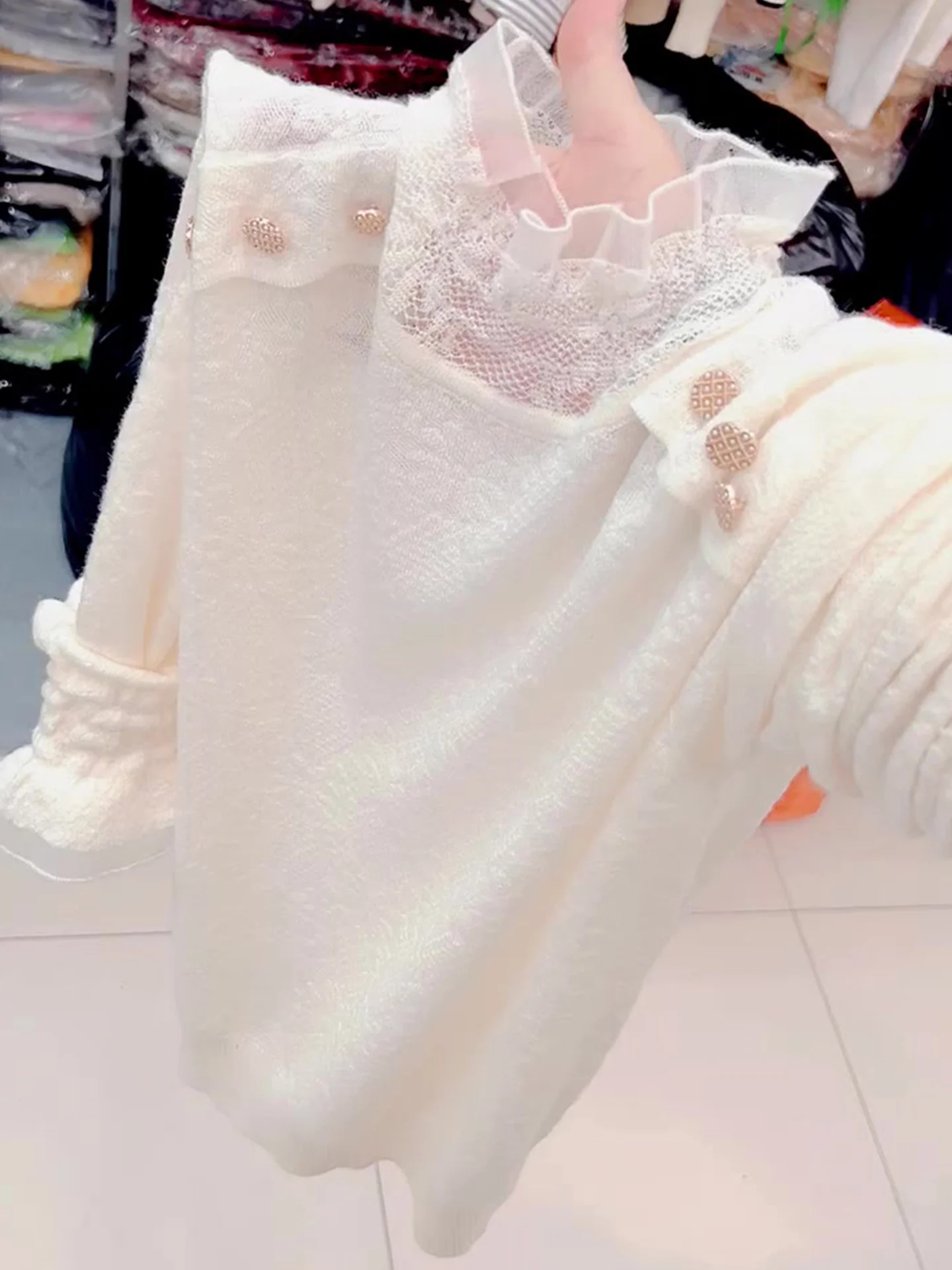 

Faionable Lace Splice Knitted Long Sve Women's Base irt Soft Comfortable Autumn Winter Versatile Top Commute Sle Loo...