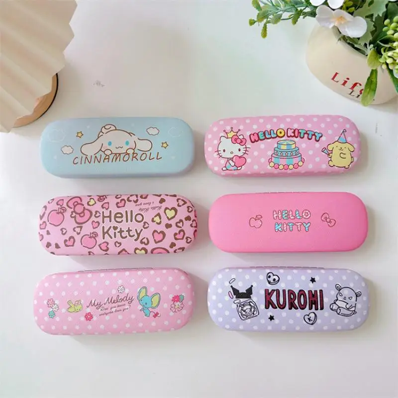 2024 Sanrio Glasses Case Kawaii HelloKitty Mymelody Kuromi Japanese Girl Cartoon PU Glasses Storage Box Children\'s Birthday Gift