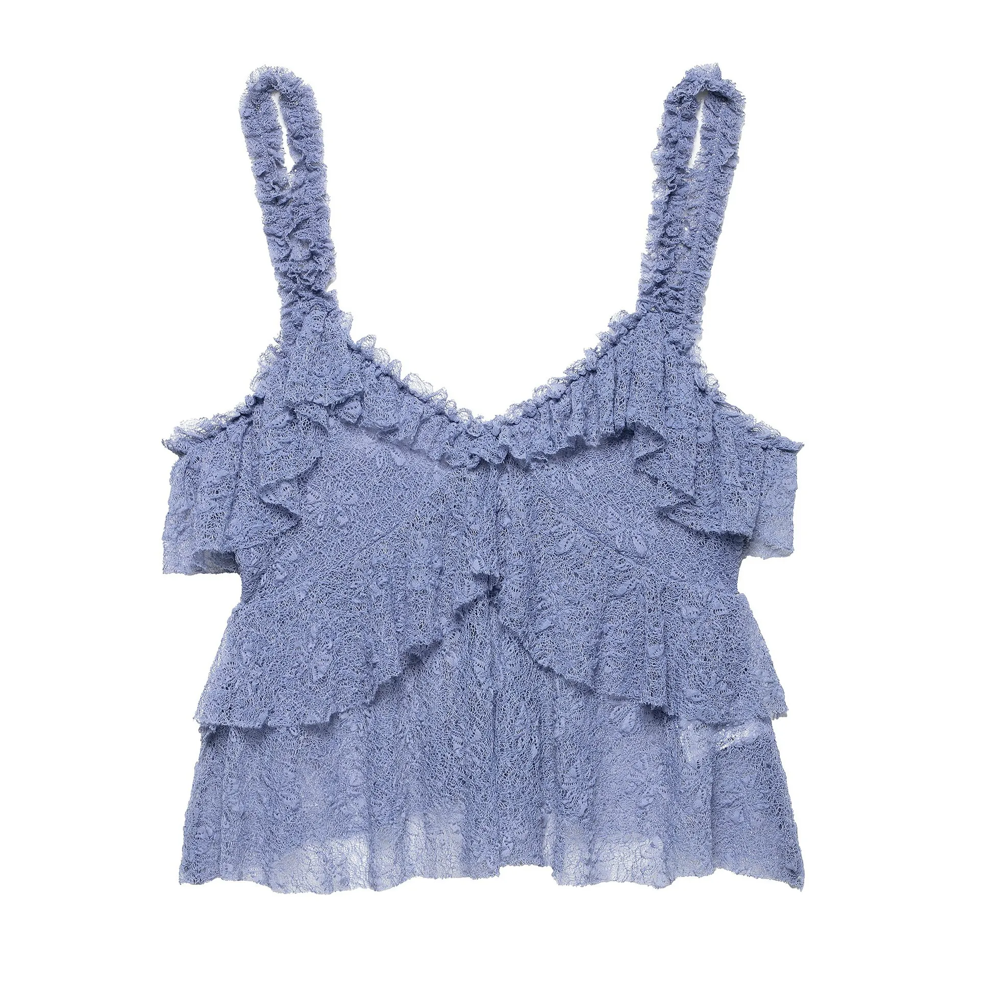 Ropa de mujer 2025, novedad de verano, conjunto de falda de medio cuerpo y Top en capas de encaje transparente