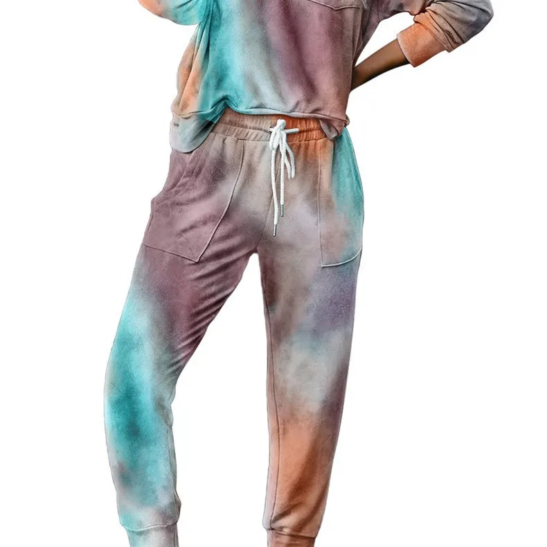 New Tie Dye Home Clothes Women's Long Sleeved Pants Pajama Set Wish