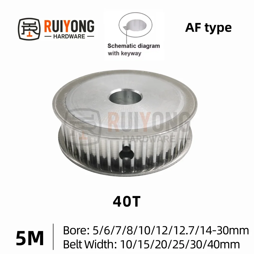 

HTD 5M Timing Pulley 40Teeth AF Type Bore 5-30mm Belt Width 10/15/20/25/30/40mm 5M-40T Synchronizing wheel, Toothed Belt Pulley