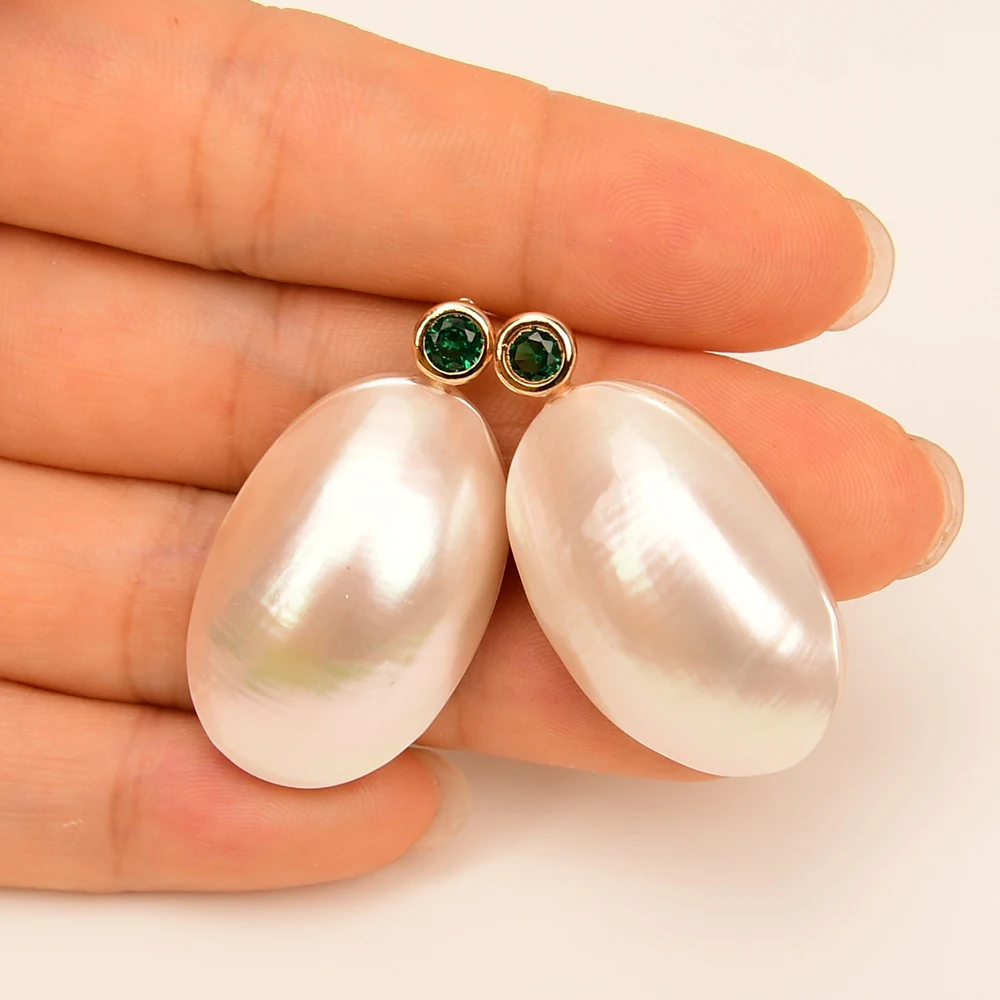 G-G-pendientes colgantes de concha de mar blanca Natural para mujer, aretes colgantes de color verde perla Mabe, regalos de joyería