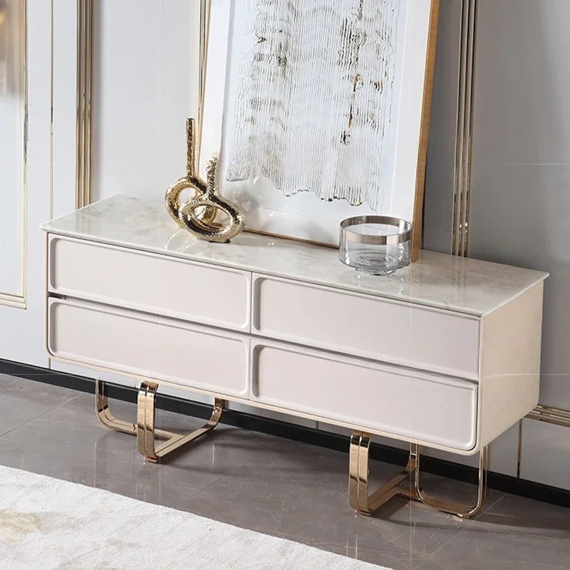 Stainless steel marble dining side cabinet Italian light luxury TV cabinet designer high-end villa model room