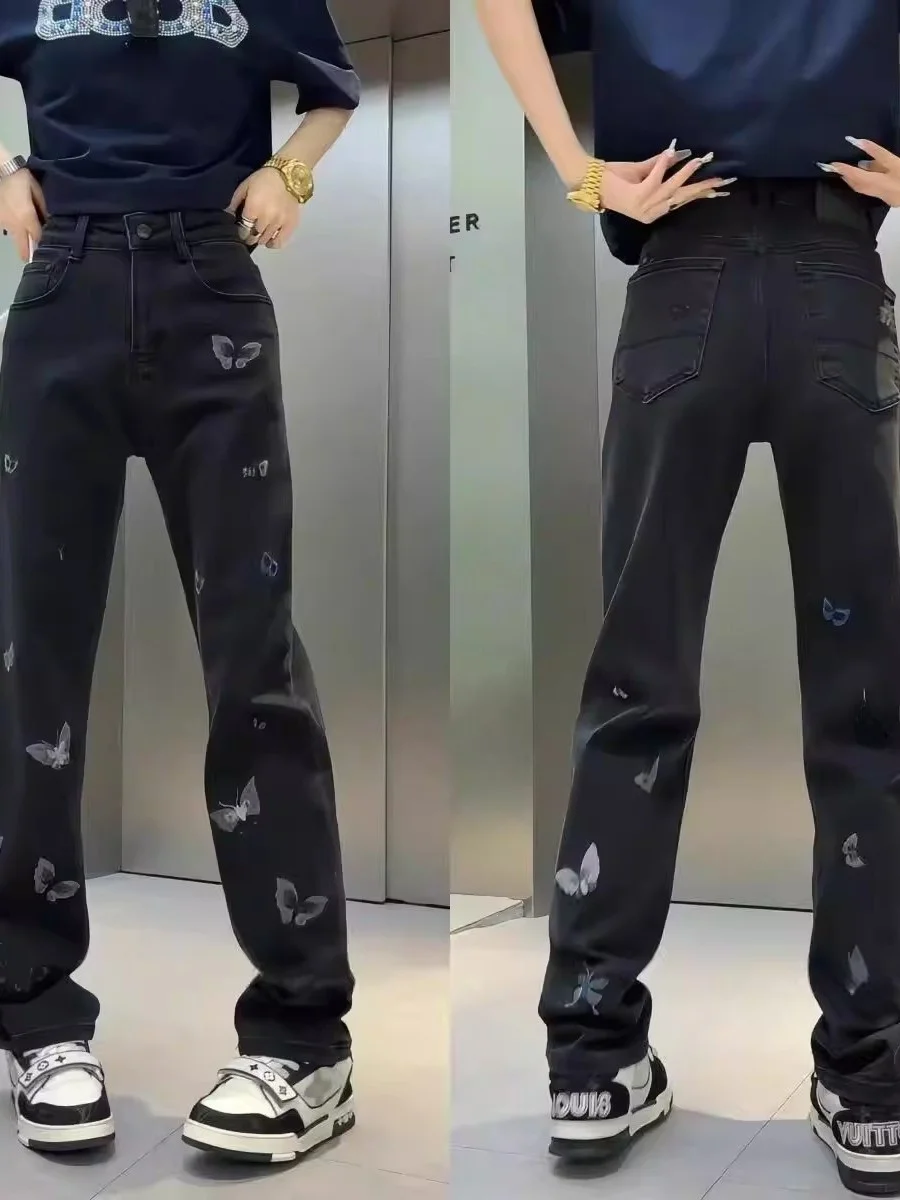 

Retro American Faion Brand Design Small ence Embroidery Men's Casual Sli Versatile Vintage Denim Jeans