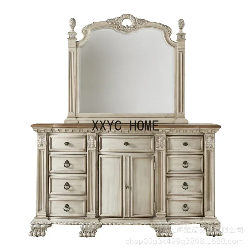 

Винтажный туалетный столик из резного дуба с семью ящиками для хранения, для спальни