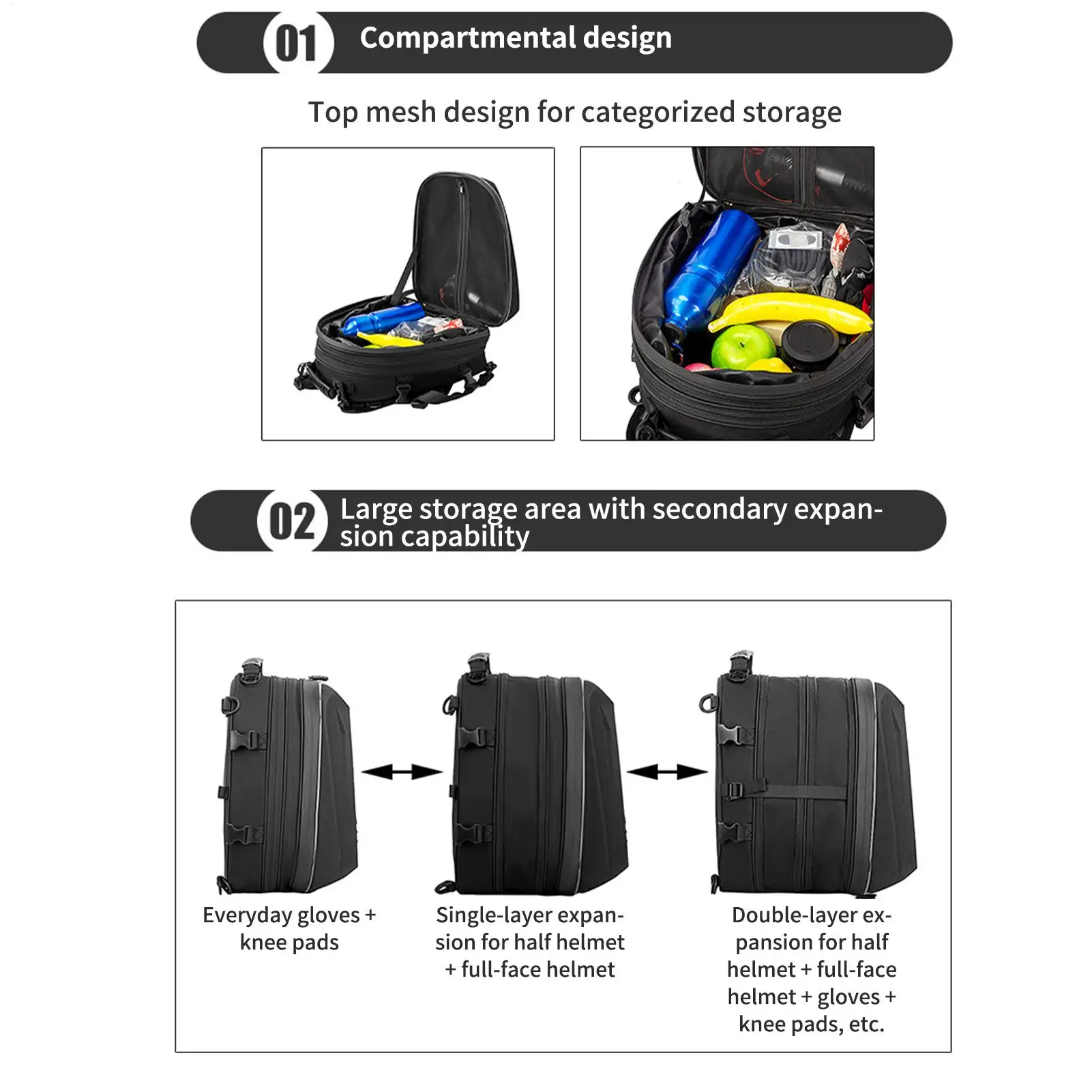 Motorcycle Tail Bag 20L-28L Expandable Hard Shell Backpack Waterproof Motorcycle Gear Bag For Motorbike Scooter Dirt Bike
