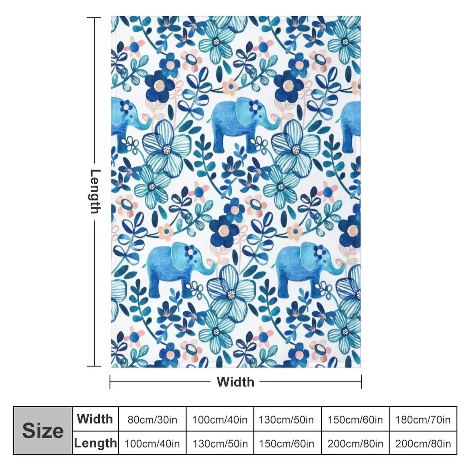 Blush Pink, White and Blue Elephant and Floral Watercolor Pattern Throw Blanket Decorative Throw manga Baby Quilt Blankets
