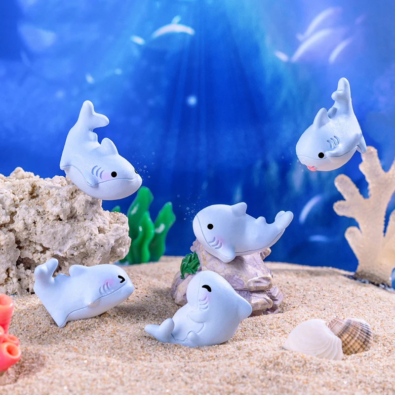 Figuritas de tiburón hechas a mano, adornos de Micro paisaje de ballena de dibujos animados, Mini decoración de resina para coche