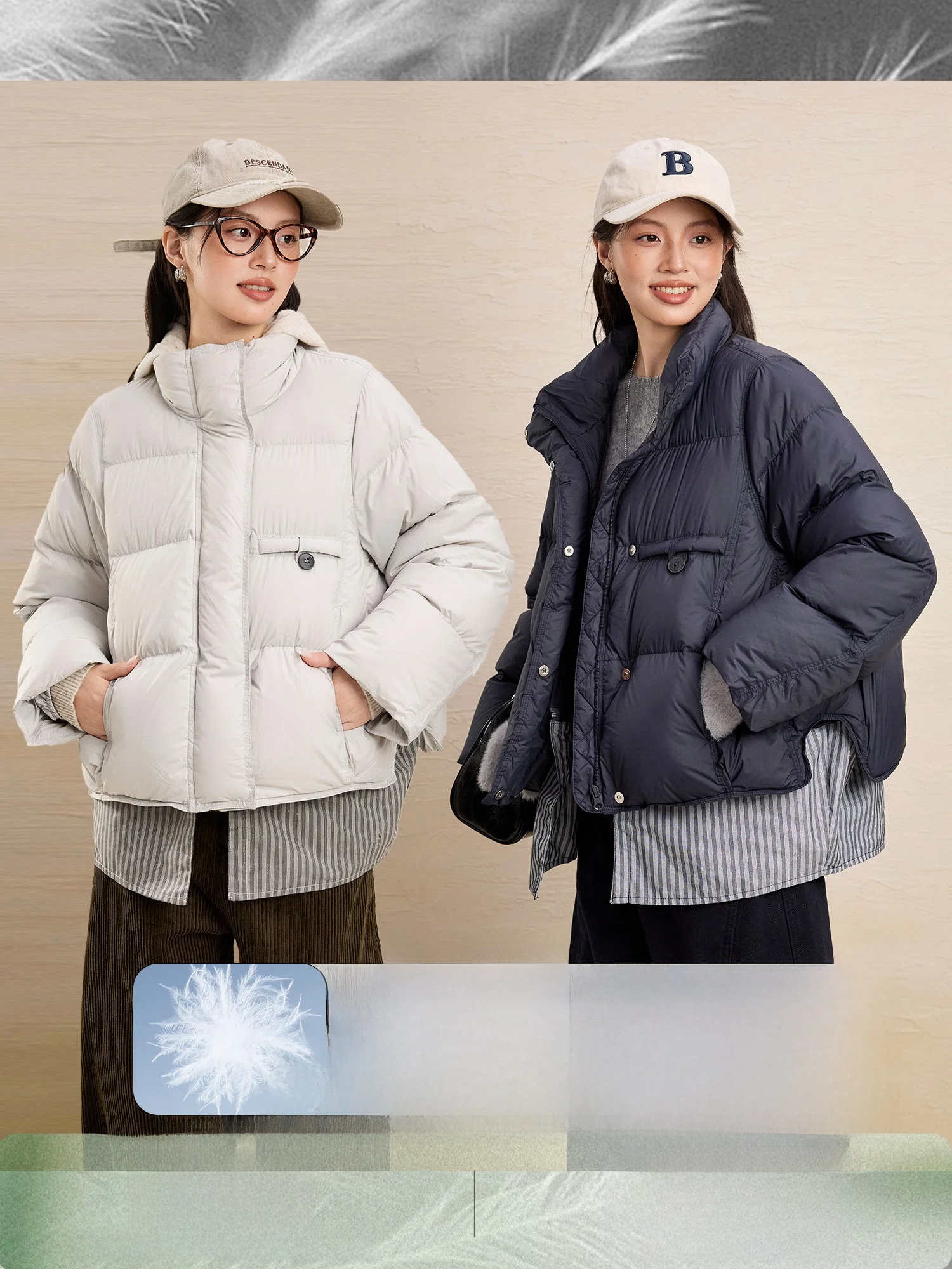 

Утепленная женская куртка-пуховик в стиле Ins, с узором из утиного пуха и полосками, свободного кроя, с длинными рукавами, укороченная, в художественном стиле