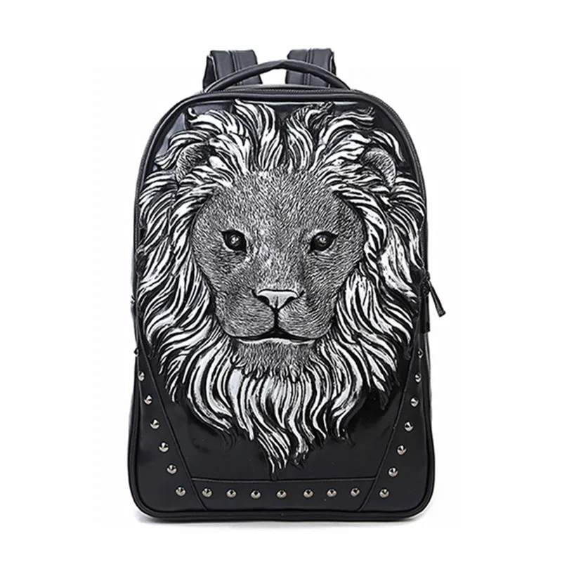 Men's backpack large backpack female computer bag Fashion schoolbag trend personality riveted lion personality Korean version