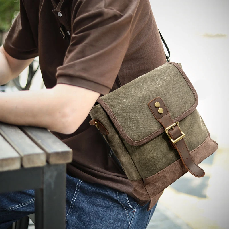 Retro Workwear Mailman Small Crossbody Bag Men's High-End Waterproof Oil Wax Canvas Pepper Salt Mobile Phone Single Shoulder ...