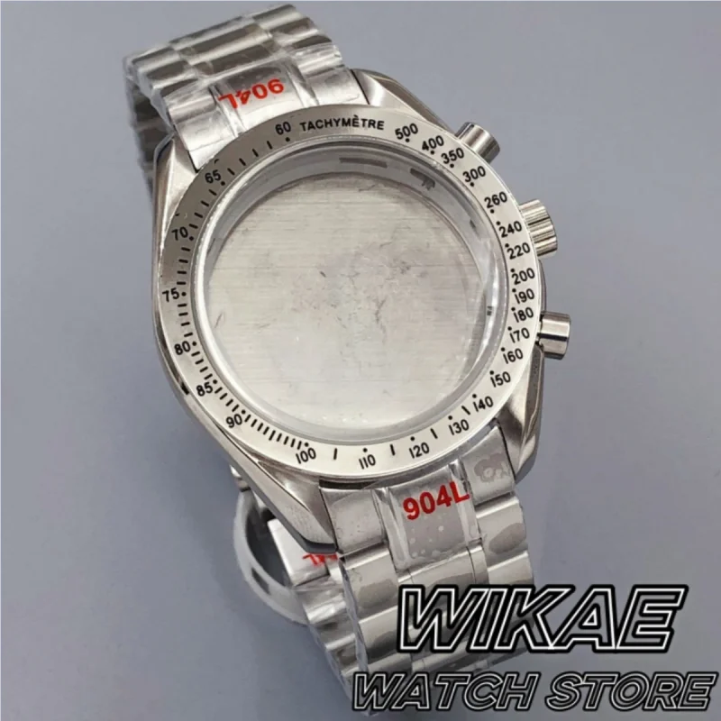 

40mm VK63 Case Silver Watch Case Fixed Silver Bezel Stainless Steel Watch Strap Fit VK63 VK64 Chronograph Quartz Movement