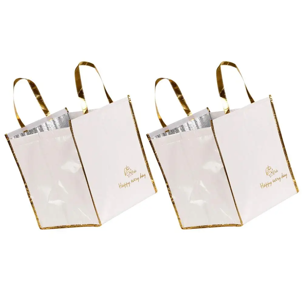 

2Pcs Insulated Bags Collapsible Cooler Food Delivery Tote Aluminum Foil Thermal Storage Grocery Bag Large Capacity