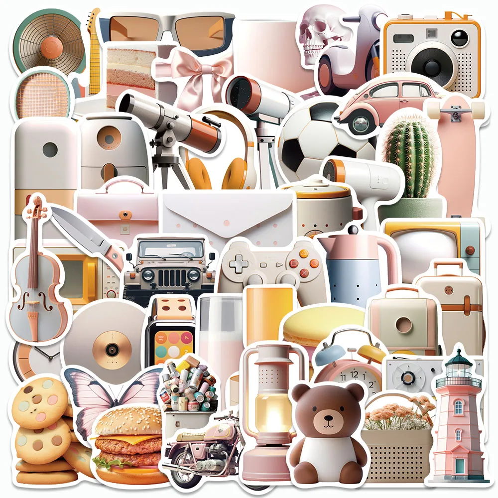 

50pcs INS Style Minimalism Stickers Cartoon Household Electrical Appliances Decal For Fridge Laptop Skateboard Graffiti Stickers