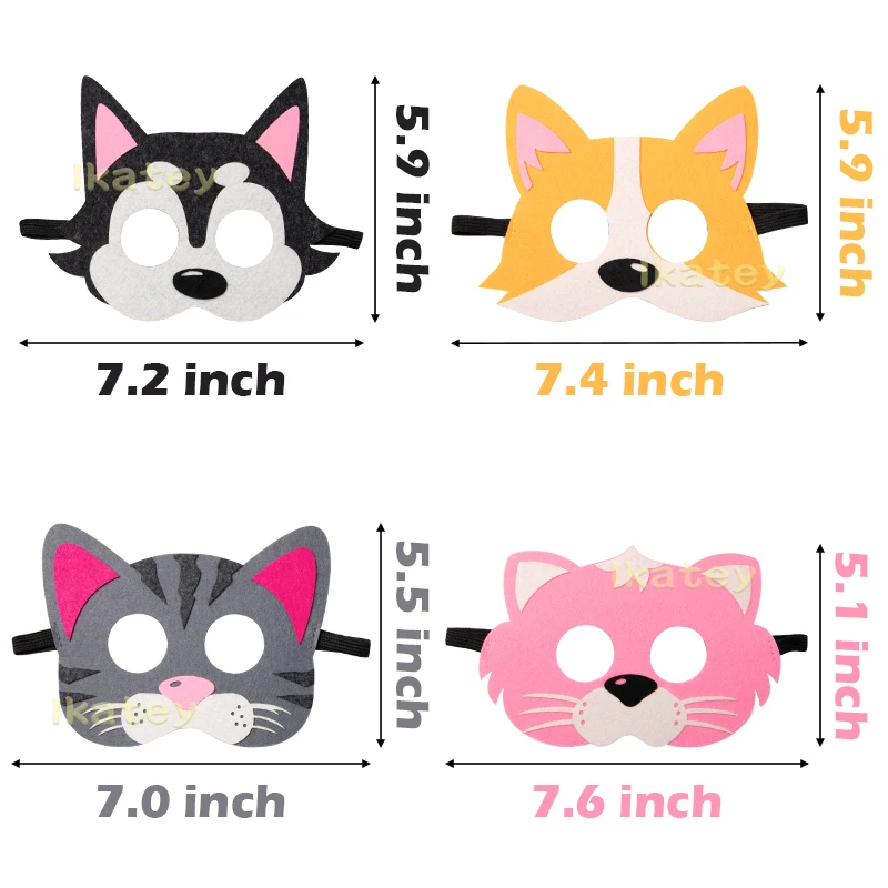 12 Pcs Felt Toy Masks for Kids Cat Puppy Costume Dress Up Birthday Party Pretend Play Cosplay Accessories Christmas Favor Gifts