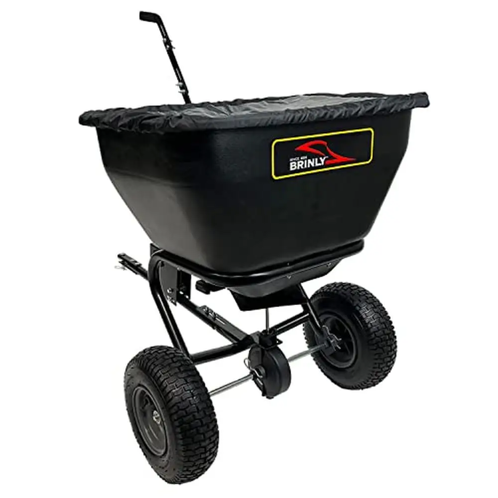 Deluxe Tow Broadcast Spreader 175 lb Capacity Extended Handle Weatherproof Cover Rust-Proof Durable Design Autoflow Spread