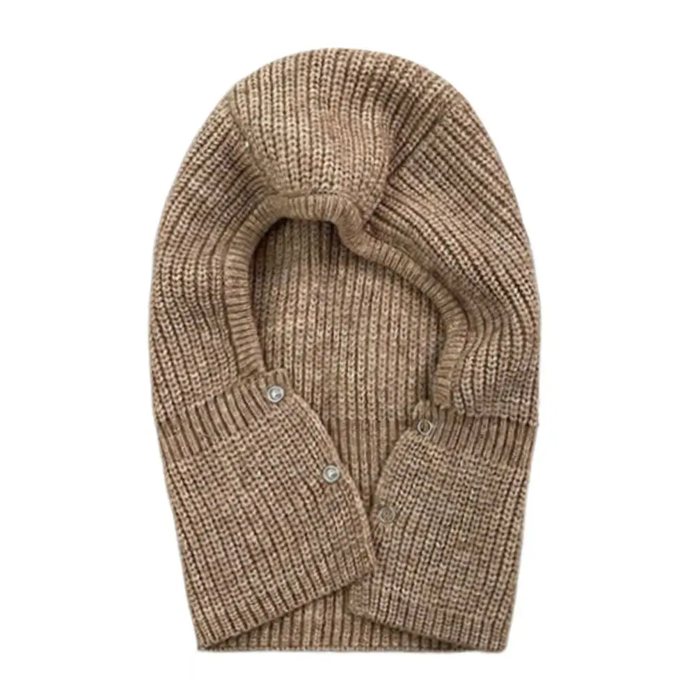 

Solid Color Balaclava Hat Warm Knitted Korean Style One Piece Scarf Cap Fashion Striped Hooded Design Ear Protection Caps