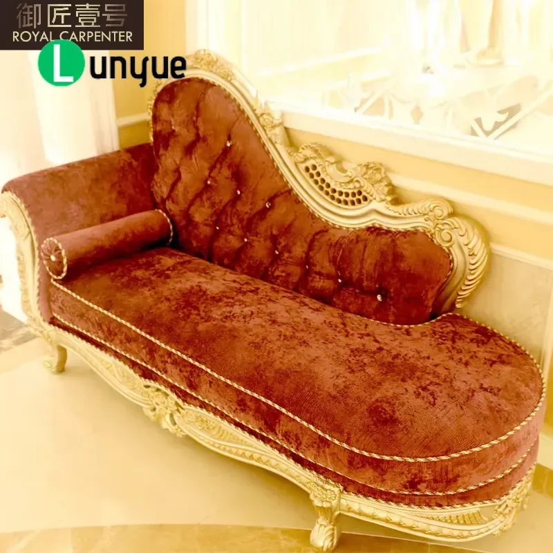 European Solid Wood Carved Flower Chaise Lounge Chair Deluxe Bedroom Living Room Furniture Leisure Seat Elegant Home Decor