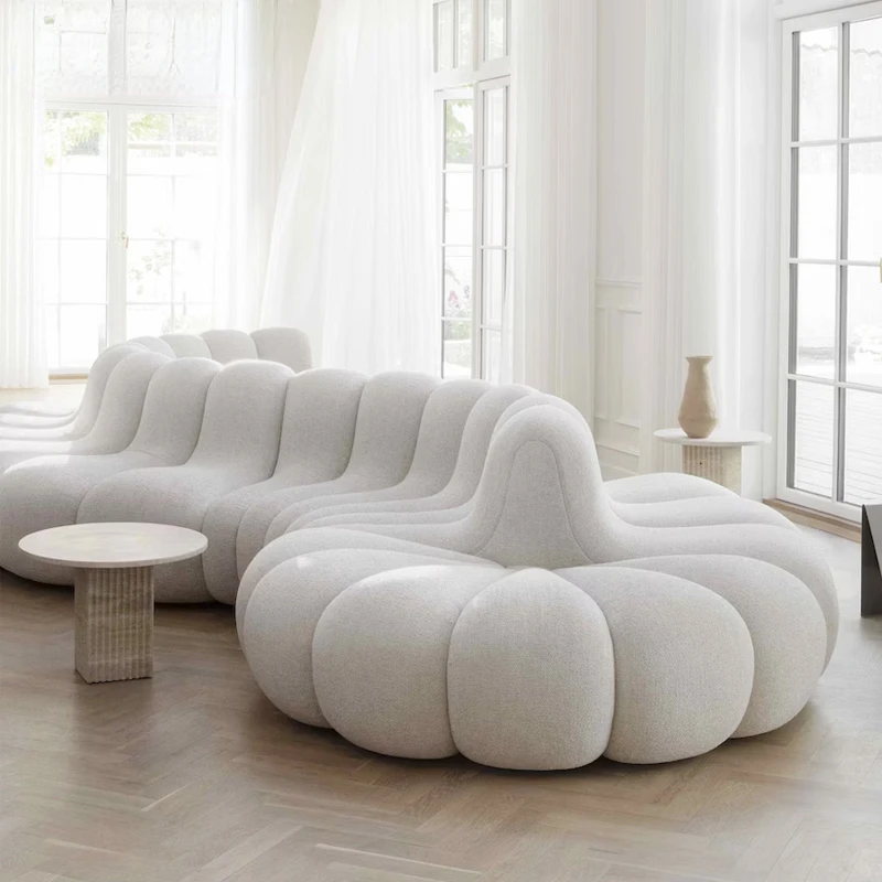 FURNITURE Designer sofa furniture teddy lamb wool white boucle fabric S shape modular sectional sofas set hotel lobby