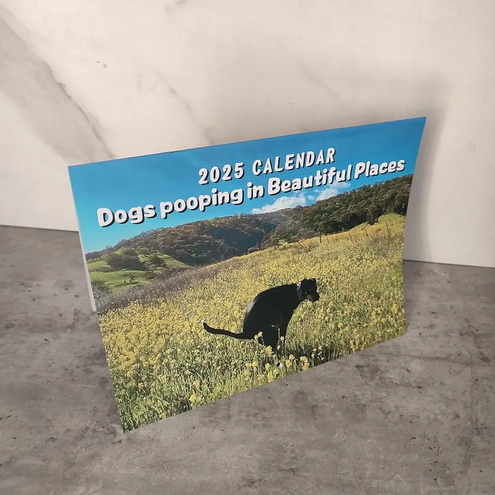 Daily Weekly Monthly Planner 2025 Calendar Dogs Pooping Hangable Dogs Pooping Calendar Paper Wall Calendar Office