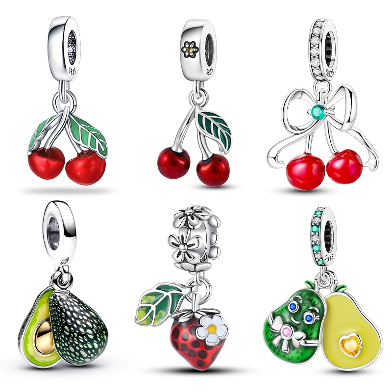 Original Charms 925 Silber Obst Kirsche Avocado Charms Perlen Fit 3mm Original Armband Halskette Frauen DIY Edlen Schmuck geschenk Heißer