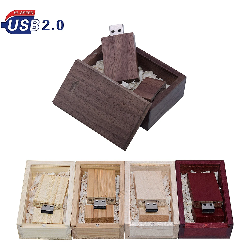 USB 2.0 Flash Drive 128GB Wooden Memory stick With Box 64GB 32GB High speed Pen drive 16GB 8GB 4GB Creative gift Usb stick