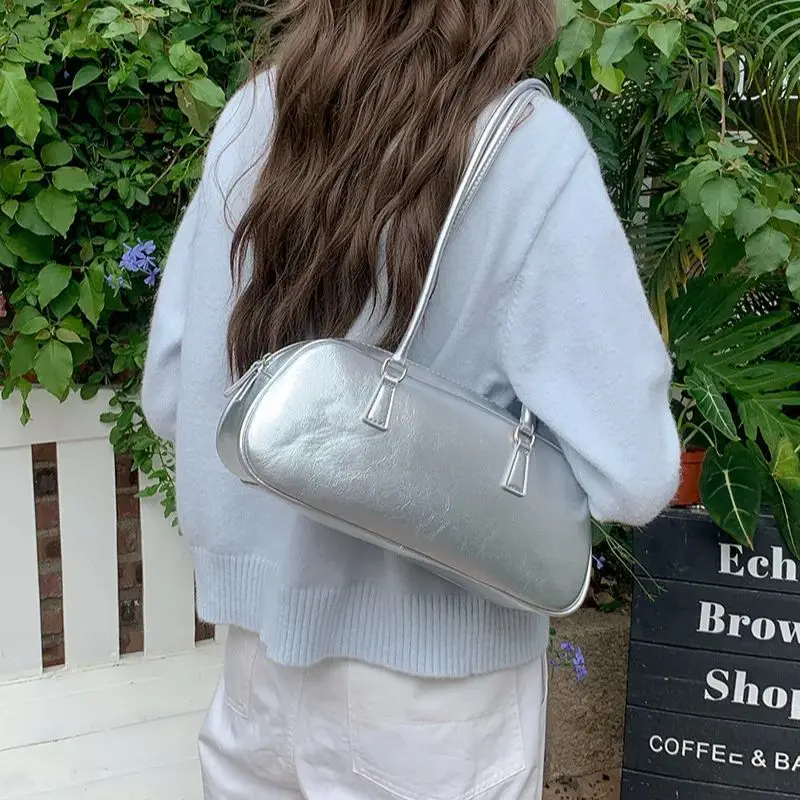 

TRSYPHXM 2024 Korean version leisure spring new ballet style hand-held women's bag versatile silver single shoulder underarm bag