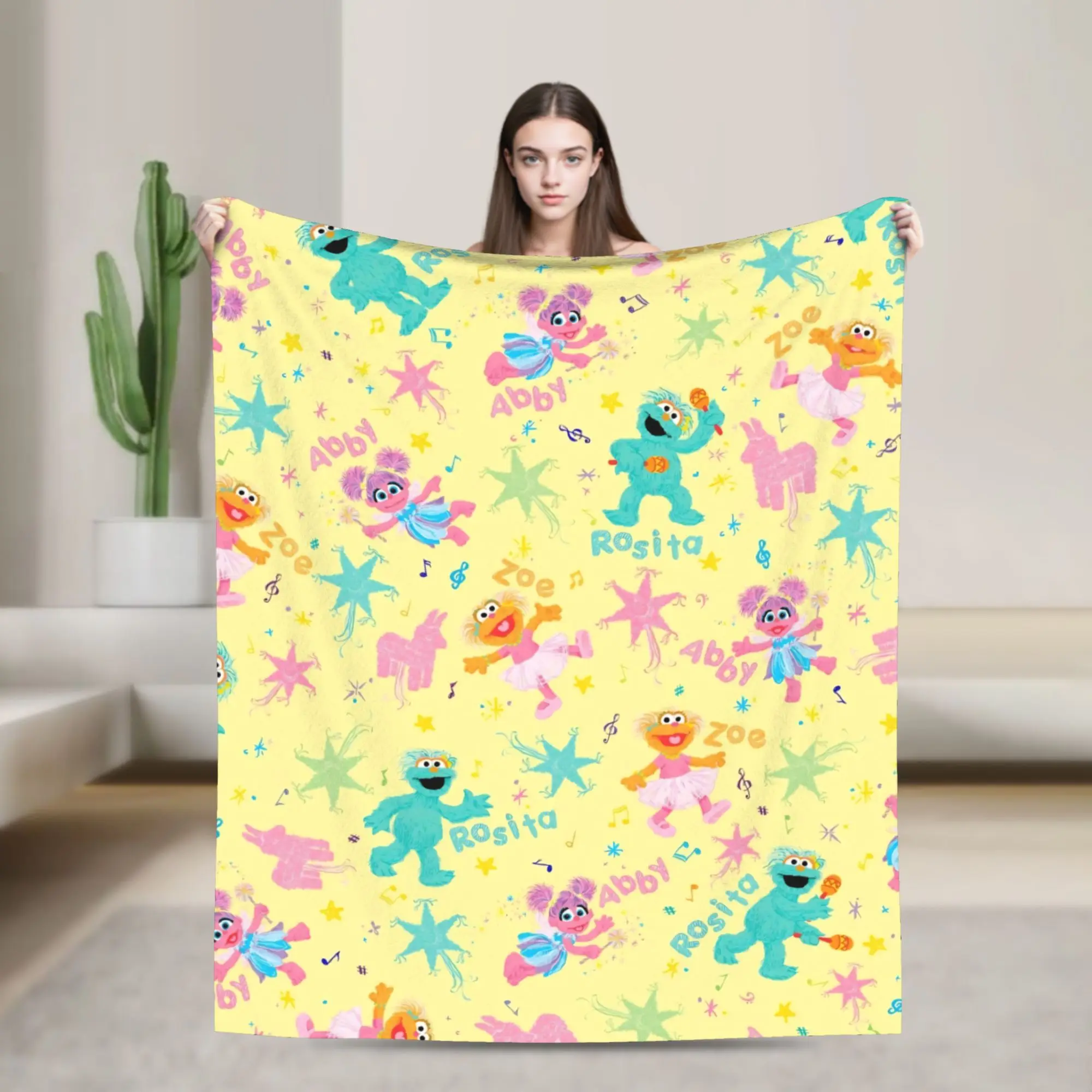 Super Warm Blanket Airplane Travel  Zoe and Rosita on Yellow Bedding Throws S-Sesames Streets Flannel Bedspread For Couch Bed