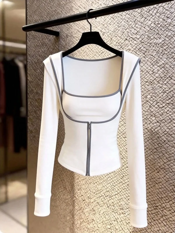 

European Style White Strapless Open Cardigan Women's Cool Style Two-Piece Set Outlet Fashion Trendy Outfit Long Sleeve Short ...