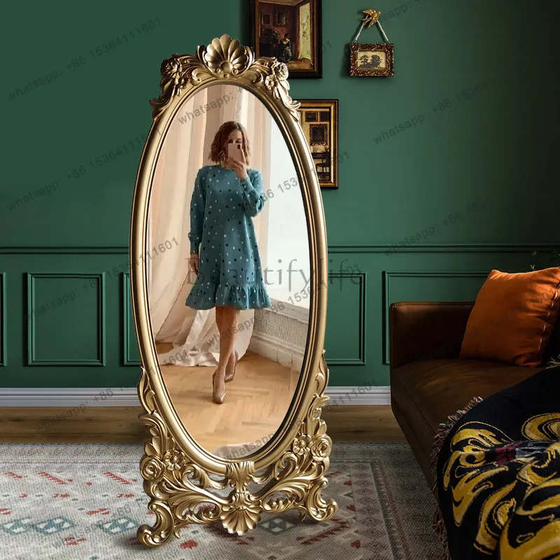 French engraved full-length mirror cloakroom cream style ins retro full-length mirror