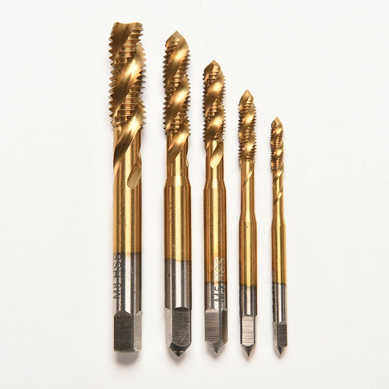 Titanium Coated Thread Tap Drill Metric Hss Spiral Fluted Machine Screw Tap M3 M4 M5 M6 M8 Spiral Pointed Taps