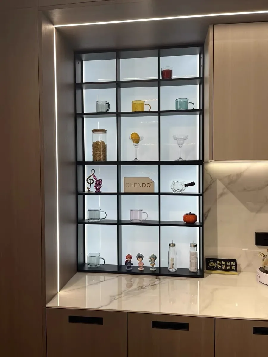 Custom Led Wine Display Cabinet Wall Hanging Wine Rack Kitchen Cup Plate Rack Condiment Storage Rack Restaurant Wine Cabinet