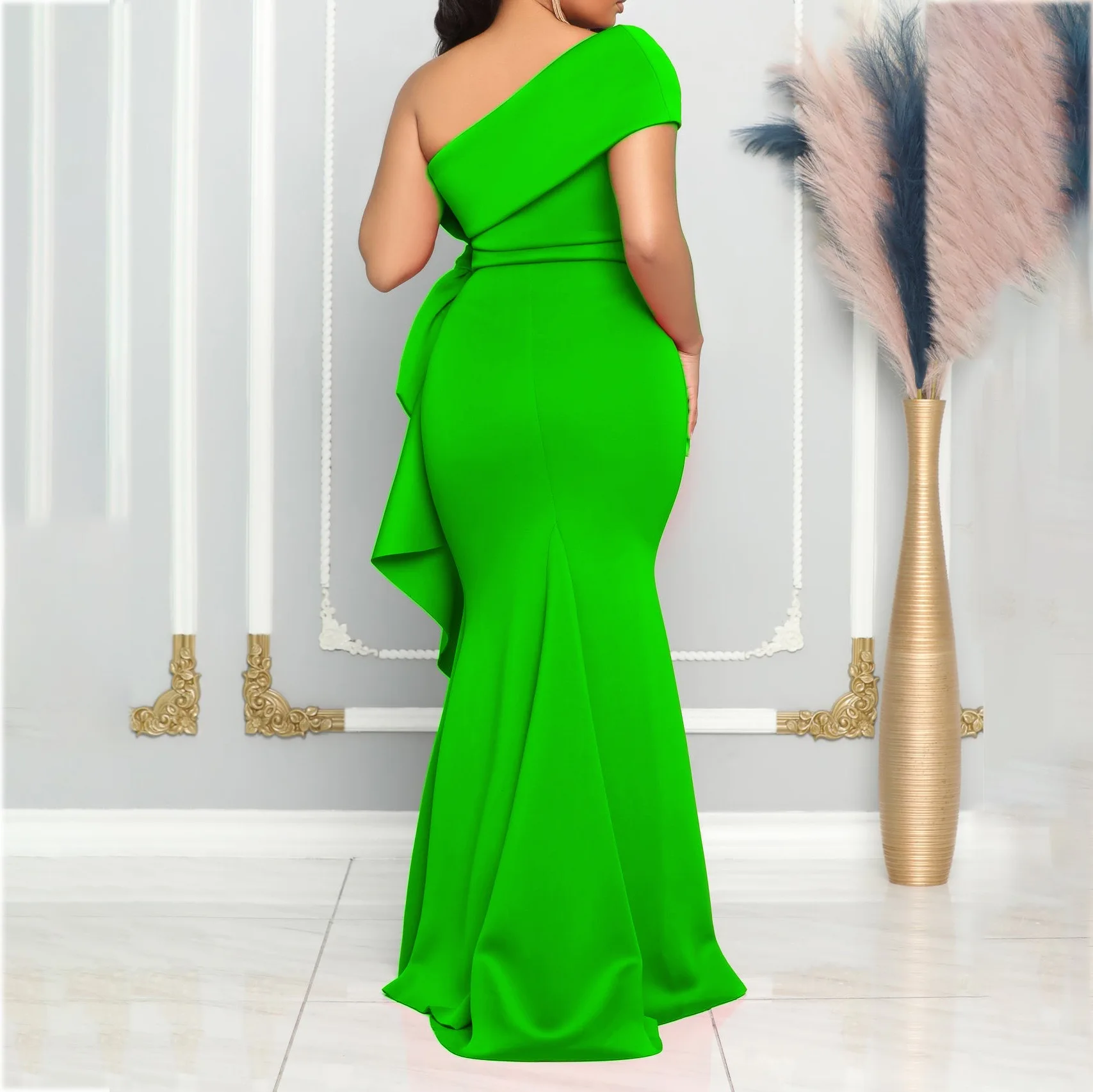 Eleganckie sukienki dla kobiet 2024 New One Shoulder Ruffles Mermaid Floor Length Luxury Female Birthday Party Dinner Vestidos Mujer