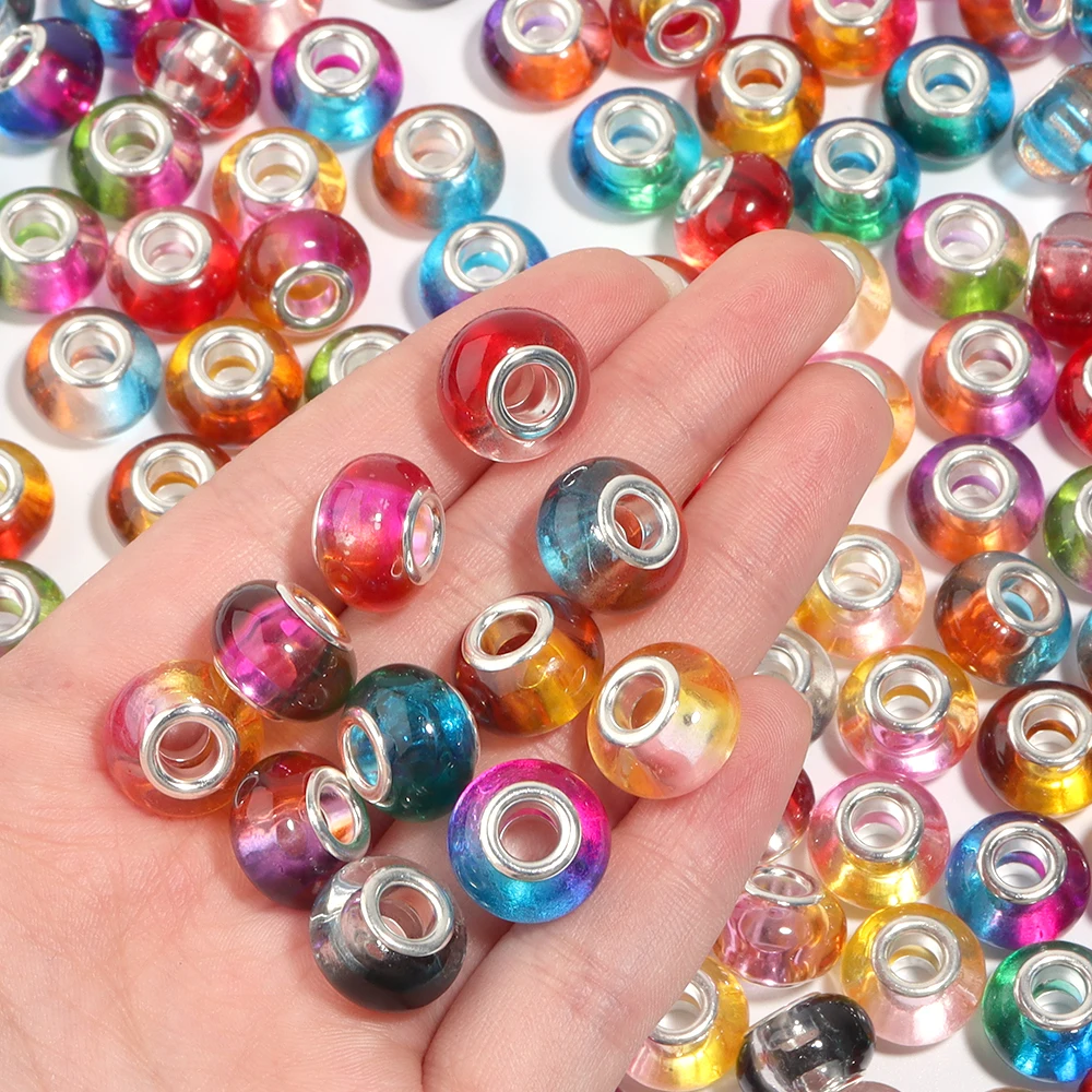 20 Stück 14 x 9,3 mm Harzperlen, Farbverlauf, großes Loch, rund, lose Distanzperlen für Schmuckherstellung, DIY-Armband, Halskette, Zubehör